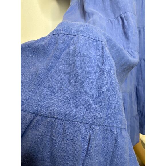 American Vintage Blue Linen Blend Tiered Maxi Skirt pull waist tie medium - Picture 6 of 11